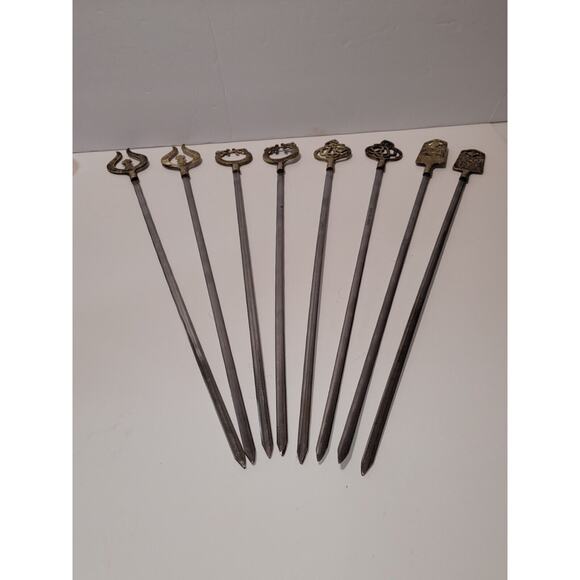 Tarzan Inox Turkey Vtg Set of 9 Stainless Steel Brass Shish Kabob Skewers‎ (9) - Picture 1 of 8